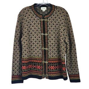 Vtg Cambridge Dry Goods Wool Cardigan Sz M Artsy Fair Isle Grannycore Teacher